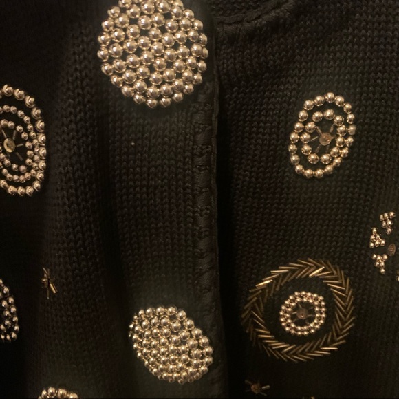 VINTAGE Beaded Art Deco Revival Gold Ornate Black Knit Vintage Glam Cardigan - Picture 6 of 14